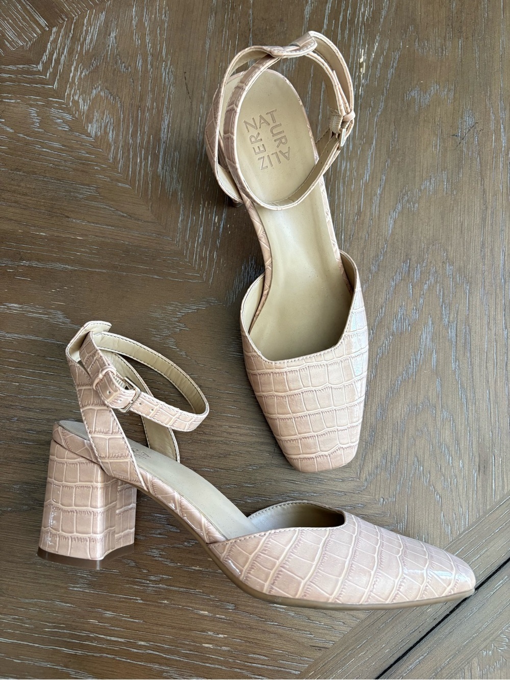 Naturalizer Blush Croc-Embossed Ankle-Strap Block Heel